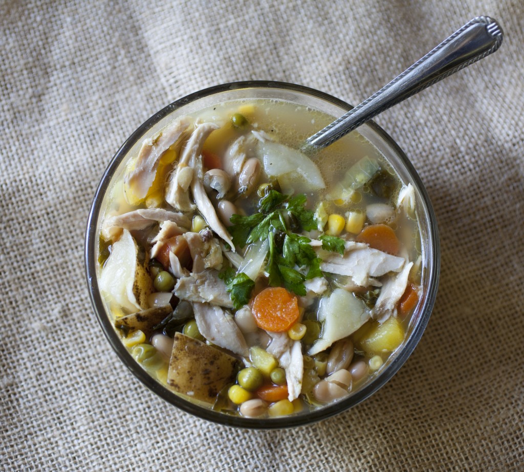 Chicken Vegetable Soup with Acorn Squash and White Beans
