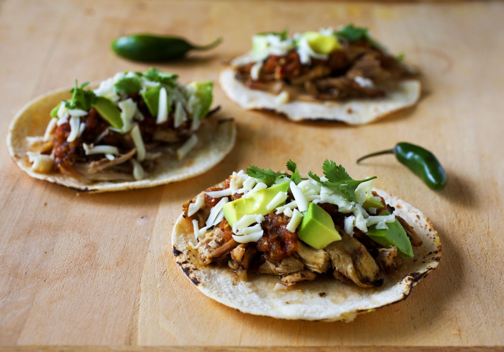 Roasted Chicken Tacos with Chipotle Salsa and Oaxaca Cheese