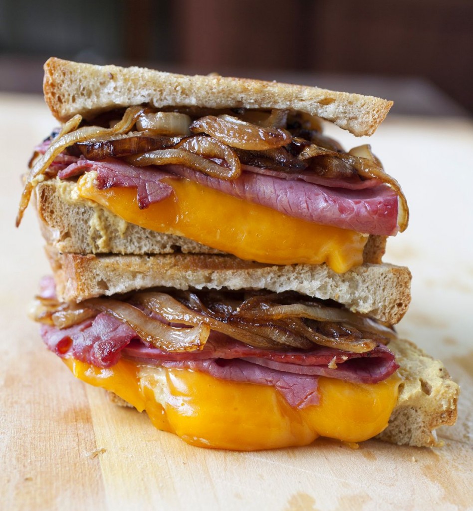 Corned Beef Sandwich On Rye with Cider Caramelized Onions