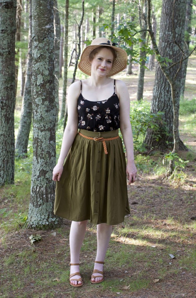 Charcoal Cardigan & Olive Midi Skirt