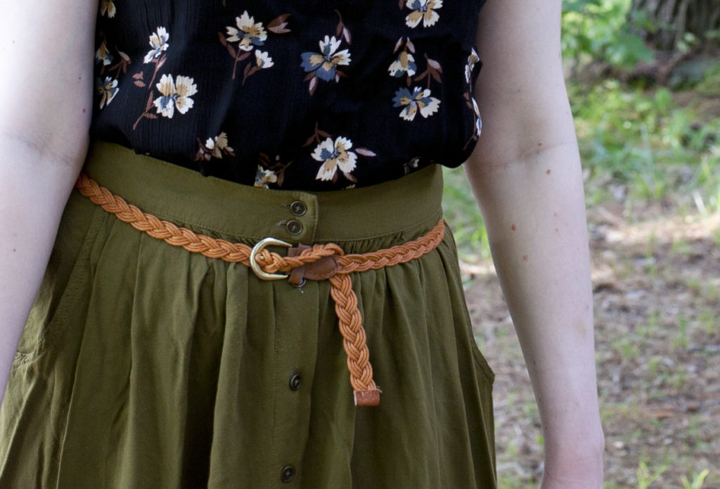 Charcoal Cardigan & Olive Midi Skirt